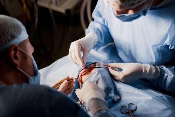 A Doctor doing blephroplasty eye surgery in medicalBlepharoplasty plastic surgery operation for modifying the eye region