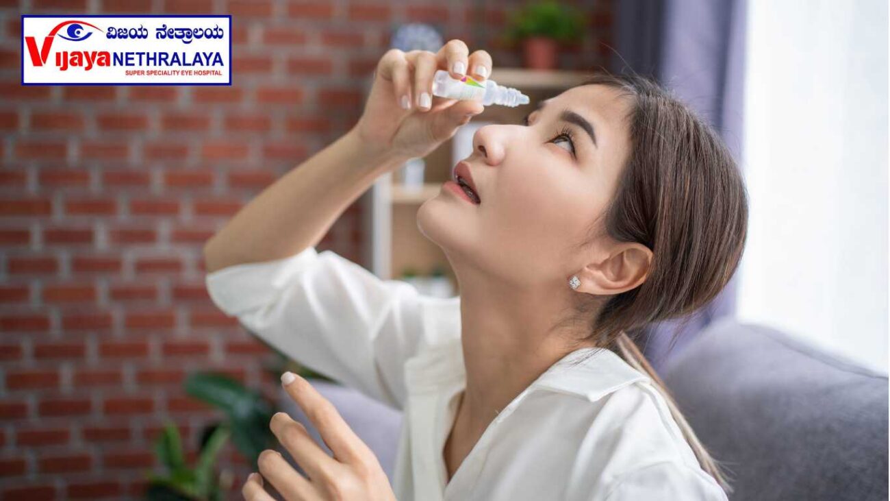 A women using medical eye drop for dry eyes 