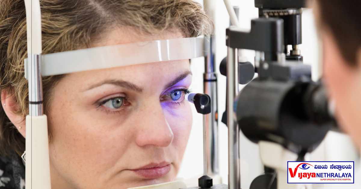 The doctor is examining the woman to determine if she is a suitable candidate for cataract surgery."